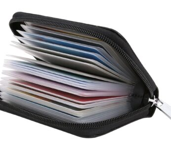 Easyoulife Genuine Leather Credit Card Holder Zipper Wallet With 26 Card Slots (Black)