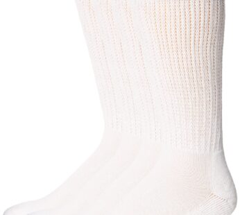 MediPeds Adult Half Cushion Crew Socks, 4-Pairs, White, Large