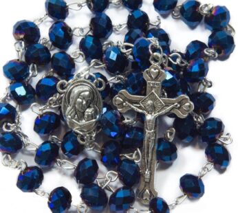Nazareth Store Deep Blue Crystal Beads Rosary Catholic Necklace Holy Soil Medal Cross Cruc