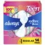 Always Radiant Teen Feminine Pads For Women, Size 1 Regular Absorbency, With Flexfoam, Wit