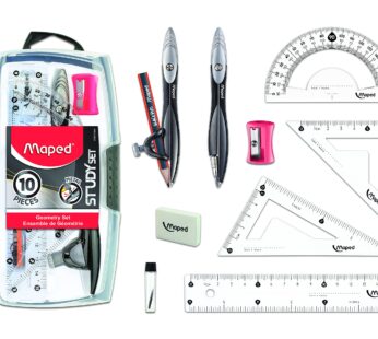 Maped Study Geometry 10 Piece Set, Includes 2 Metal Study Compasses, 2 Triangles, 6 Ruler,