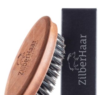 ZilberHaar Pocket Mustache and Beard Brush – Stiff Boar Bristles Small Brush – Perfect Bea