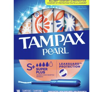 Tampax Pearl Tampons with Plastic Applicator, Super Plus Absorbency, Unscented, 18 Count