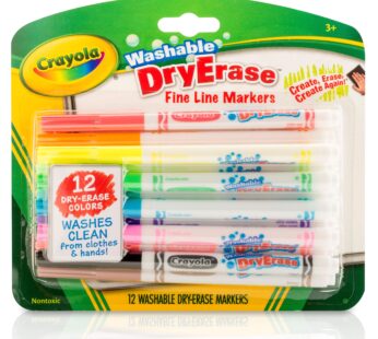 Crayola Washable Dry-Erase Fine Line Markers, 12 Classic Colors NonToxic Art Tools for Kid