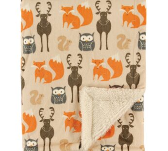 Hudson Baby Unisex Baby Plush Mink and Sherpa Blanket, Forest, One Size