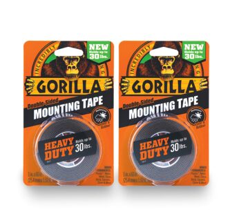 Gorilla – Heavy Duty Double Sided Mounting Tape, Weatherproof, 1″ x 60″, Black, (Pack of 2