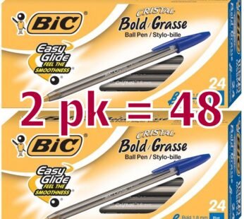 Bic Cristal Bold, 1.6 mm Ball Pen, Blue – Pack of 48 (MSBP241-BEx2)