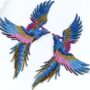Phoenix phenix birds azure blue pink gold embroidered appliques iron-on patches pair S-133