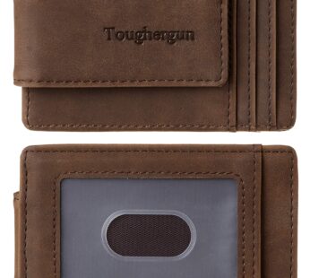 Toughergun Genuine Leather Magnetic Front Pocket Money Clip Wallet RFID Blocking(Coffee)