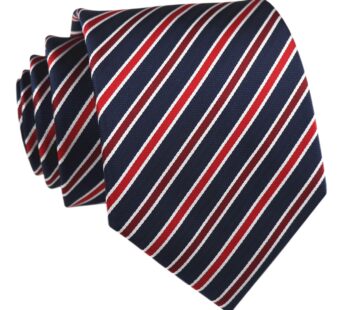 Secdtie Men’s Narrow Stripe Pattern Tie Navy Blue Red White Party Necktie TW06