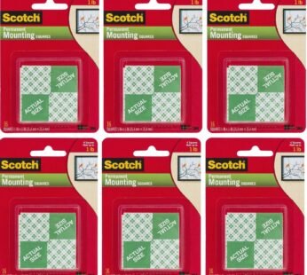 3M Scotch Precut Foam Mounting Squares Heavy Duty, 1 Inch, 6 Pack