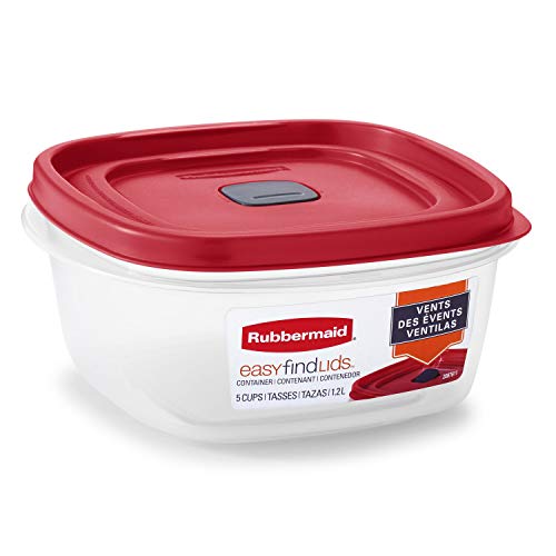 Rubbermaid Easy Find Vented Lid Food Storage Containers, 5-Cup, Racer Red