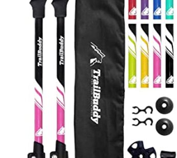 TrailBuddy Trekking Poles – Adjustable Hiking Poles for Snowshoe & Backpacking Gear – Set