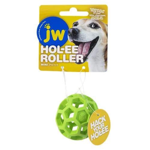 JW Pet Hol-ee Roller Dog Toy Puzzle Ball, Natural Rubber, Mini (1.75 Inch Diameter), Color