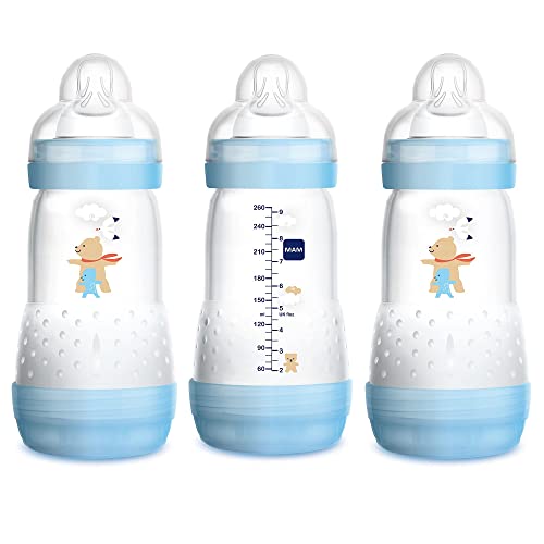 MAM Easy Start Anti-Colic Bottle 9 oz (3-Count), Baby Essentials, Medium Flow Bottles with