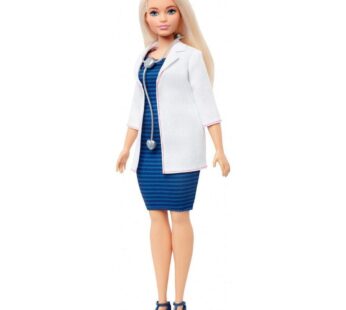 Barbie Doctor Doll, Curvy, Dressed in White Coat with Stethoscope and Blonde Hair, Gift fo