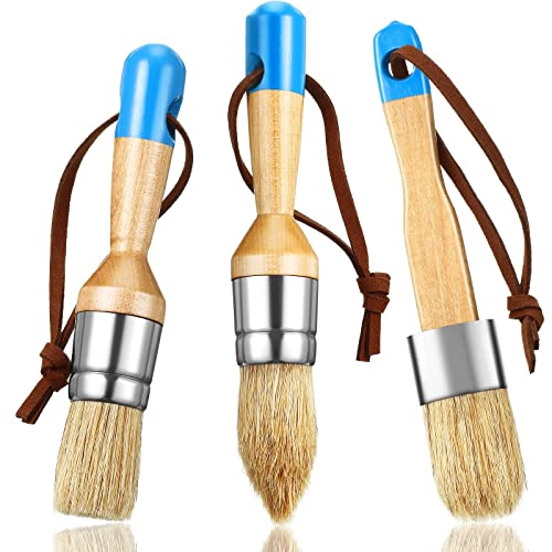 3 Pieces Chalk and Wax Paint Brushes Bristle Stencil Brushes for Wood Furniture Home Decor