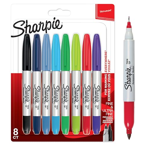 Sharpie 33861PP Twin-Tip Permanent Marker, Fine/Ultra-Fine Bullet Tips, Assorted, 8/Set