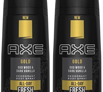 Axe Gold Oud Wood and Dark Vanilla Deodorant Body Spray 4.0 oz (Pack of 2)