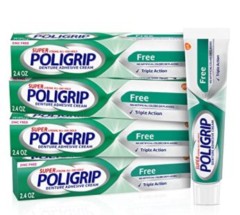 Super Poligrip Zinc Free Denture and Partials Adhesive Cream, 2.4 ounce (Pack of 4)