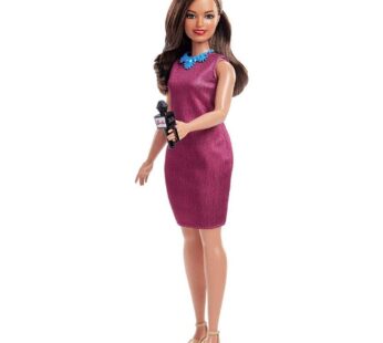 Barbie News Anchor Doll, Brunette Curvy Doll with Microphone, for 3 to 7 Year Olds