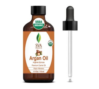 SVA Organics Argan Oil 4oz (118ml) Premium Carrier Oil with Dropper for Skin Care, Body Ma