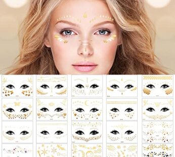Zonon,20 Sheets Face Metallic Temporary Tattoo Sticker, Face Gold Temporary Transfer Tatto