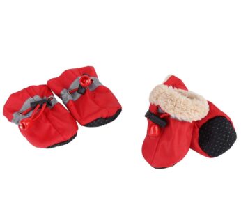 Pet Dog Shoes, No Slip Waterproof Socks Soft Keep warm Cotton Padded Boots(Red #4)
