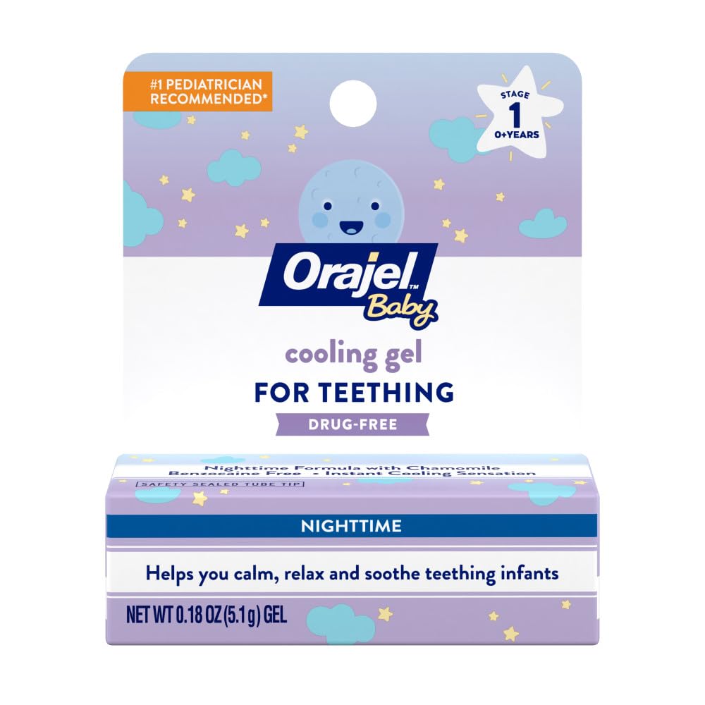 Orajel Baby Nighttime Cooling Gel for Teething, Drug-Free, 1 Pediatrician Recommended Bran