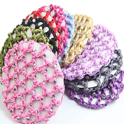 6Pcs Rhinestone Bun Cover Crochet Snood Hair Net Hair Accessories for Women Girls Ballet D