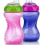 Nuby 2-Pack No Spill Easy Grip Trainer Cup 10 oz, Coral/Aqua or Pink/Purple