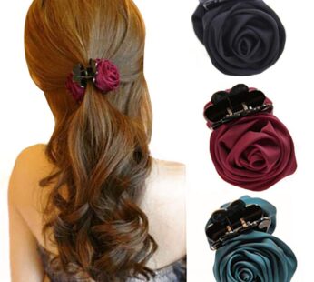 Fodattm 3PCS Women Beauty Rose Flower Hair Claw Hair Clips Hair Jewelry Elegant Ribbon Jaw