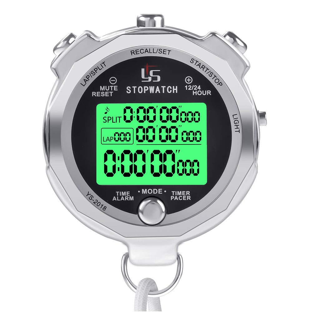 LAOPAO Stopwatch Metal Stopwatch Timer with Backlit 1/100th Second Precision 2 Lap Memory