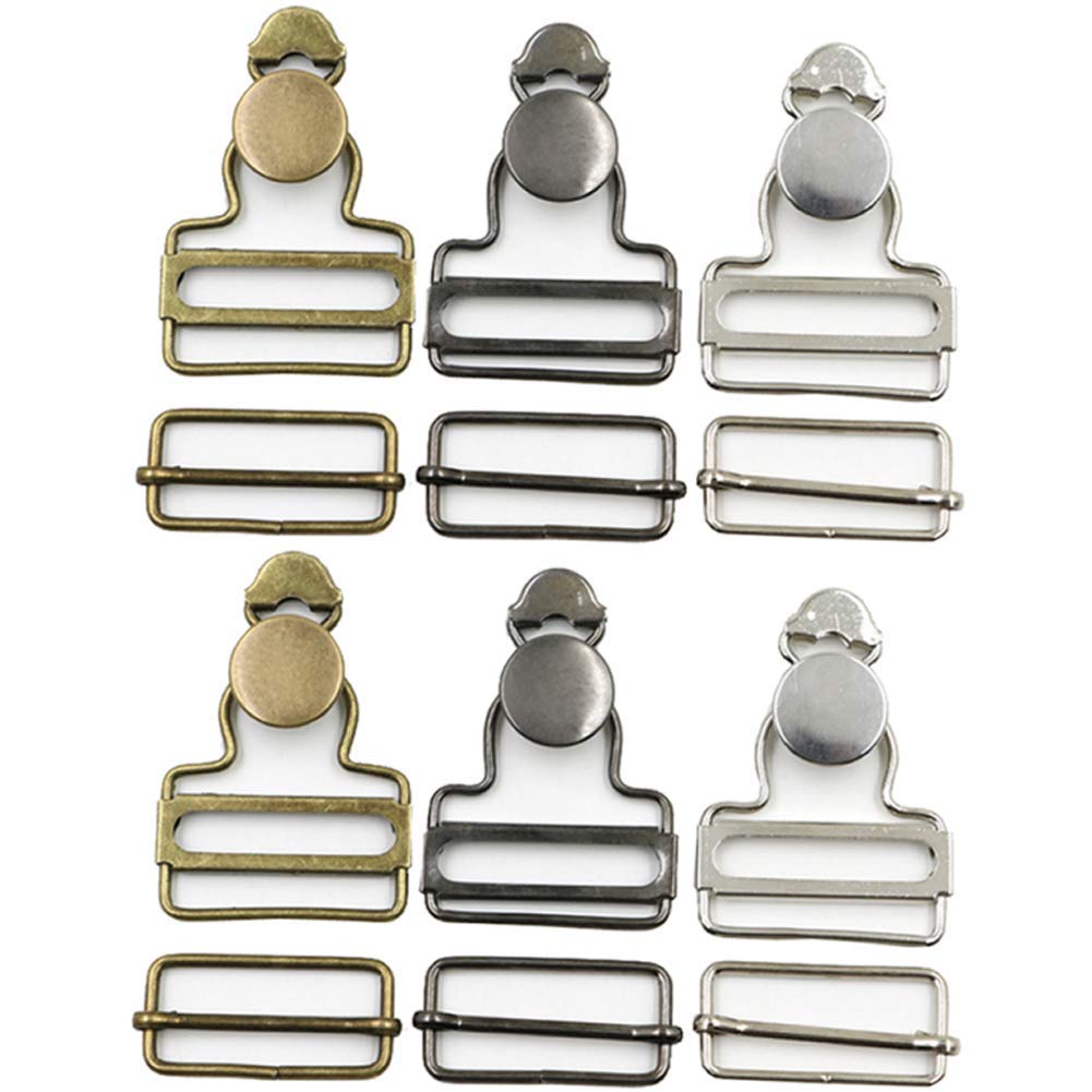6 Sets Overall Buckles Metal Suspender Replacement Buckles with Rectangle Buckle Slider an