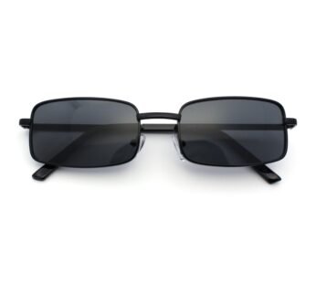Mens Retro Vintage Narrow Rectangular Pimp Metal Sunglasses (All Black)