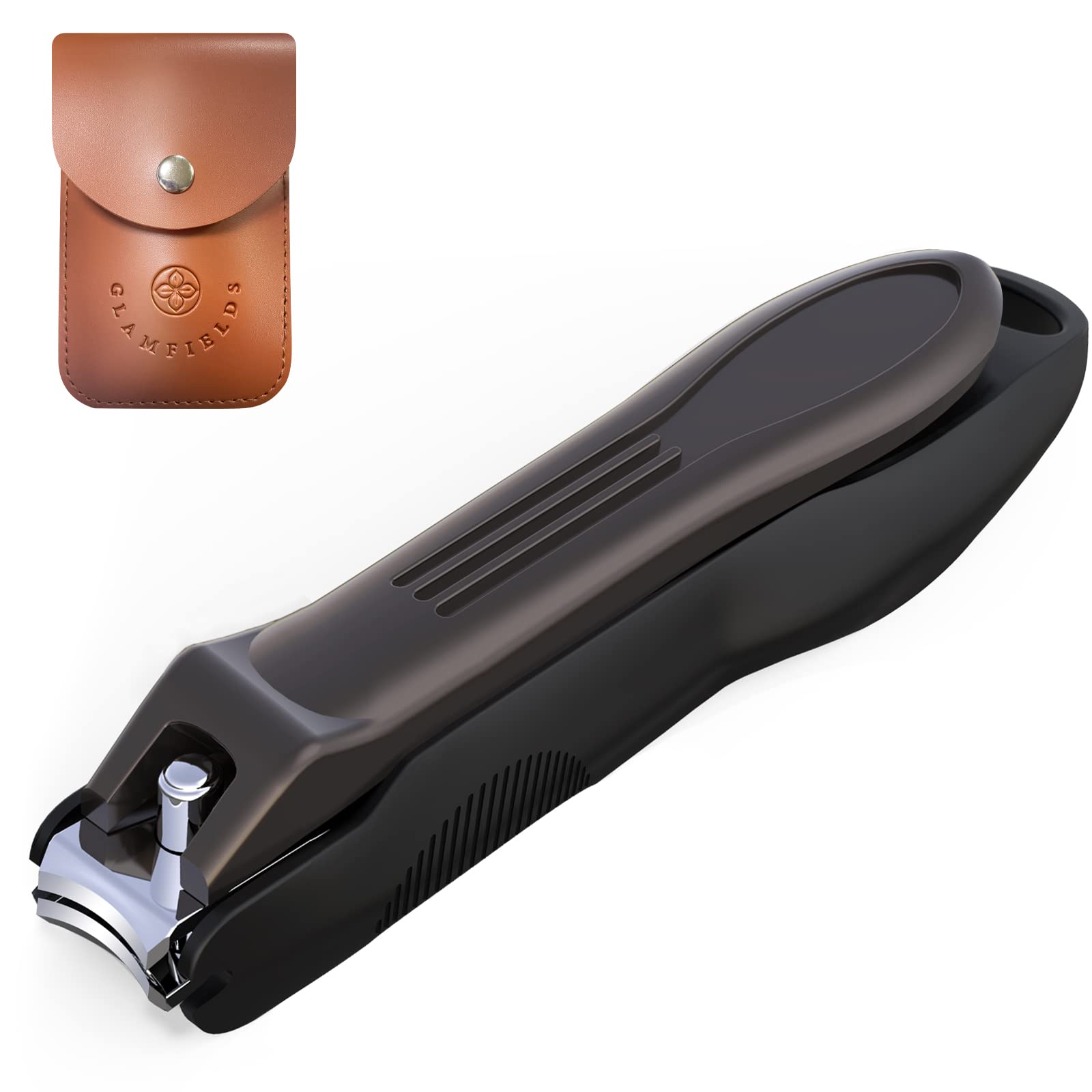 GLAMFIELDS Nail Clippers with No Splash Storage Box, Large Fingernail Toenail Clipper Deta
