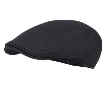 FEINION Men Cotton Newsboy Cap Soft Fit Cabbie Hat (Black)