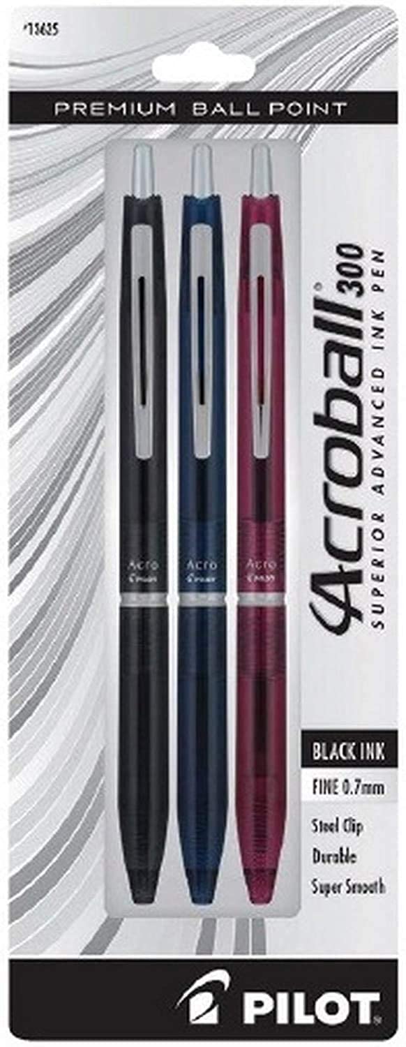 PILOT Acroball 300 Premium Refillable & Retractable Ball Point Pen, Assorted Color Barrels