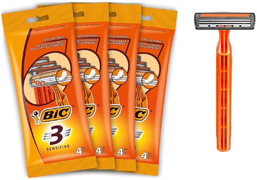 BIC 3 Sensitive, Men's Disposable Razors, Fixed Head Triple Blade for a Close Shave, Bundl