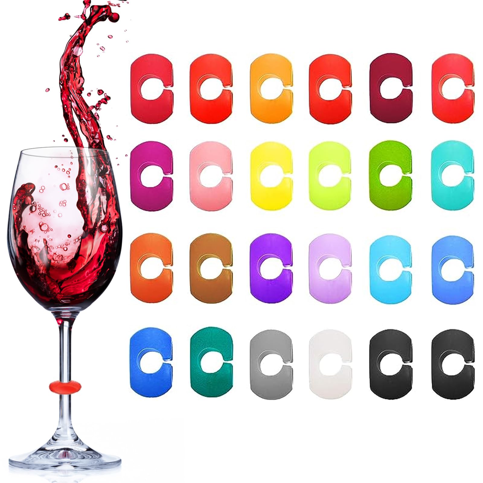Maitys 24 Pieces Wine Glass Charms Markers Silicone Drink Markers for Wine Glass Champagne