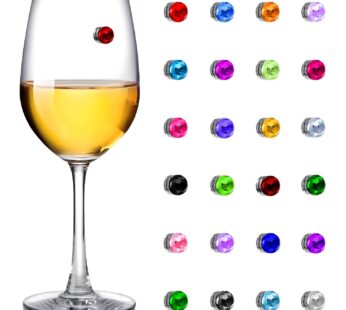 24 Pieces Wine Glass Charms Crystal Magnetic Drink Markers for Wine Glass Champagne Flutes