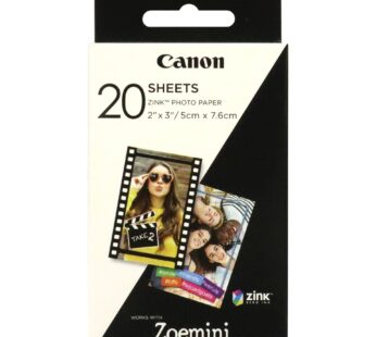 Canon Zink Photo Paper Pack, 20 sheets, White, 2″ X 3″. (3214C001)