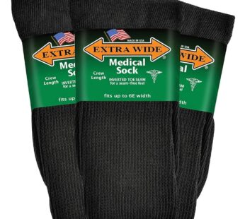 Extra Wide Medical Mid Calf Crew (Pack of 3), Diabetic Socks, Made in USA, for Men and Wom