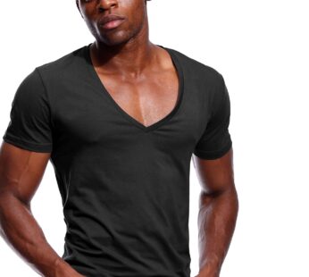 Deep V Neck T Shirt for Men Low Cut Vneck Tee Invisible Tshirt Vee Top Black L