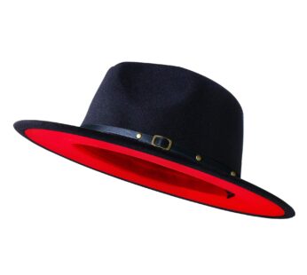 KUJUHA Wide Brim Fedora Two Tone Dress Hat, Small-Medium, Black & Red