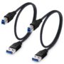 Besgoods USB 3.0 Cable A-Male to B-Male [1.5ft/50cm] Short Cable Braided Cord- 2Pack, Blac