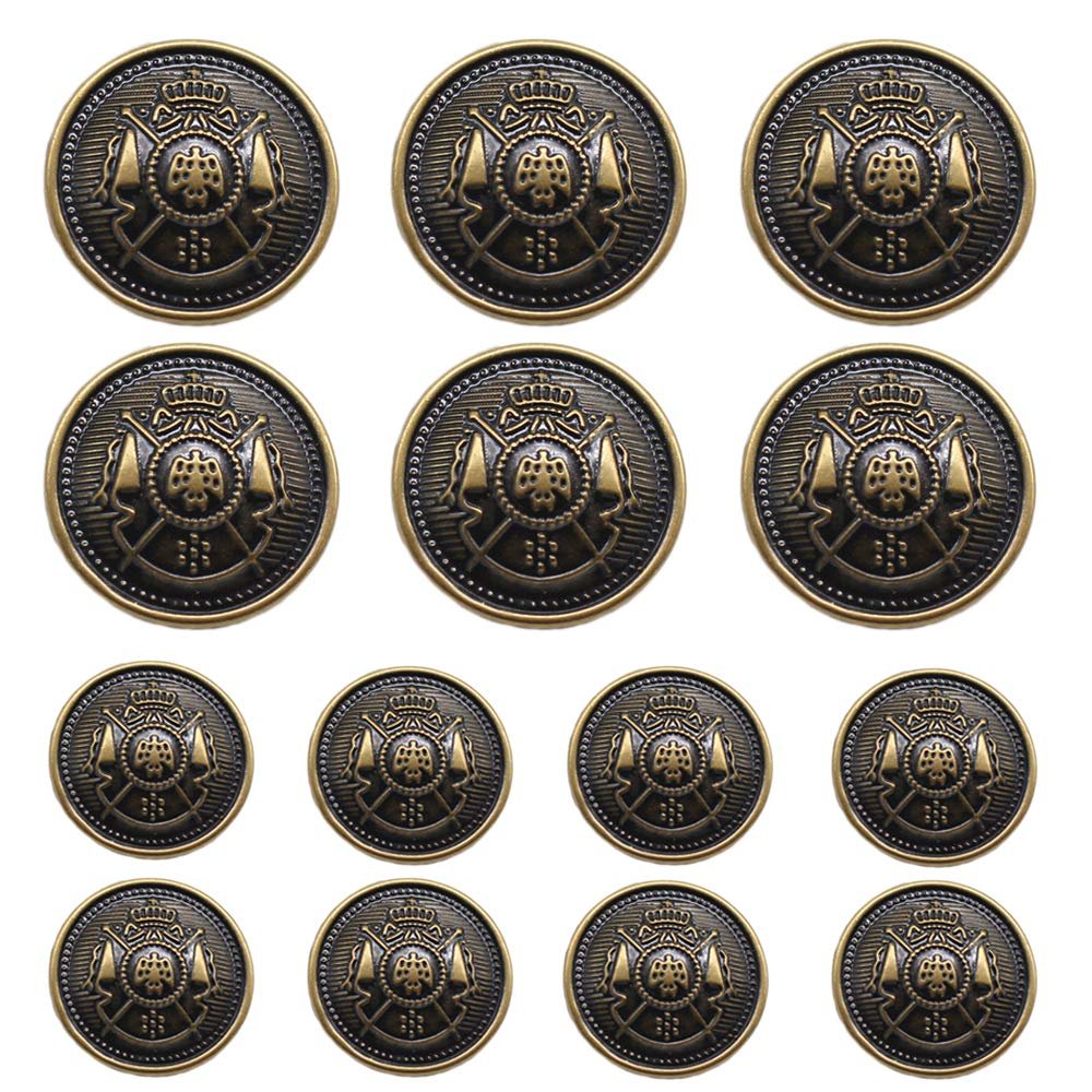 YaHoGa 14 Pieces Antique Metal Buttons 15mm 20mm Blazer Buttons Set for Blazers, Suits, Sp