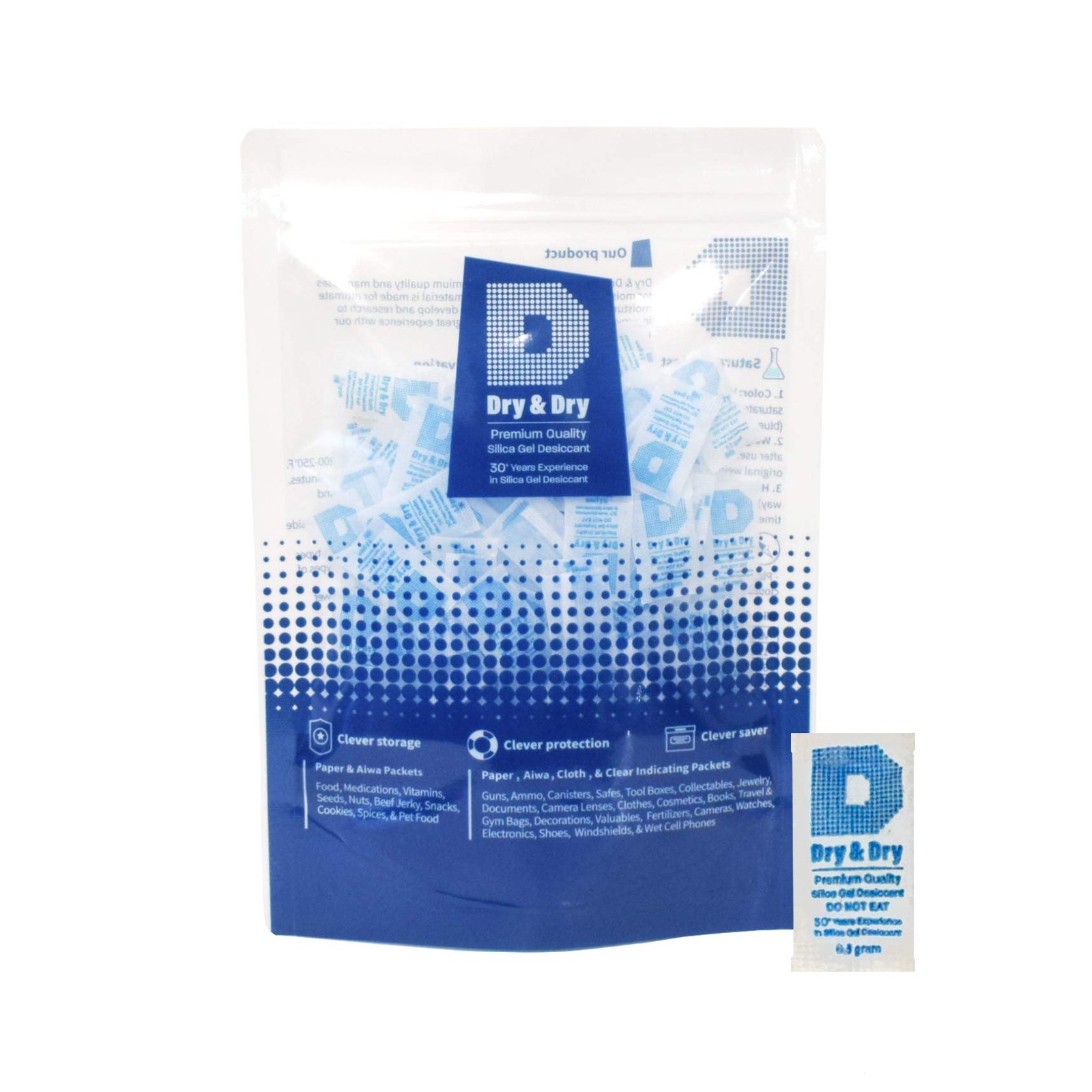 Dry & Dry 0.5(Half) Gram [100 Packets] Pure & Safe Silica Gel Packets Desiccant Dehumidifi