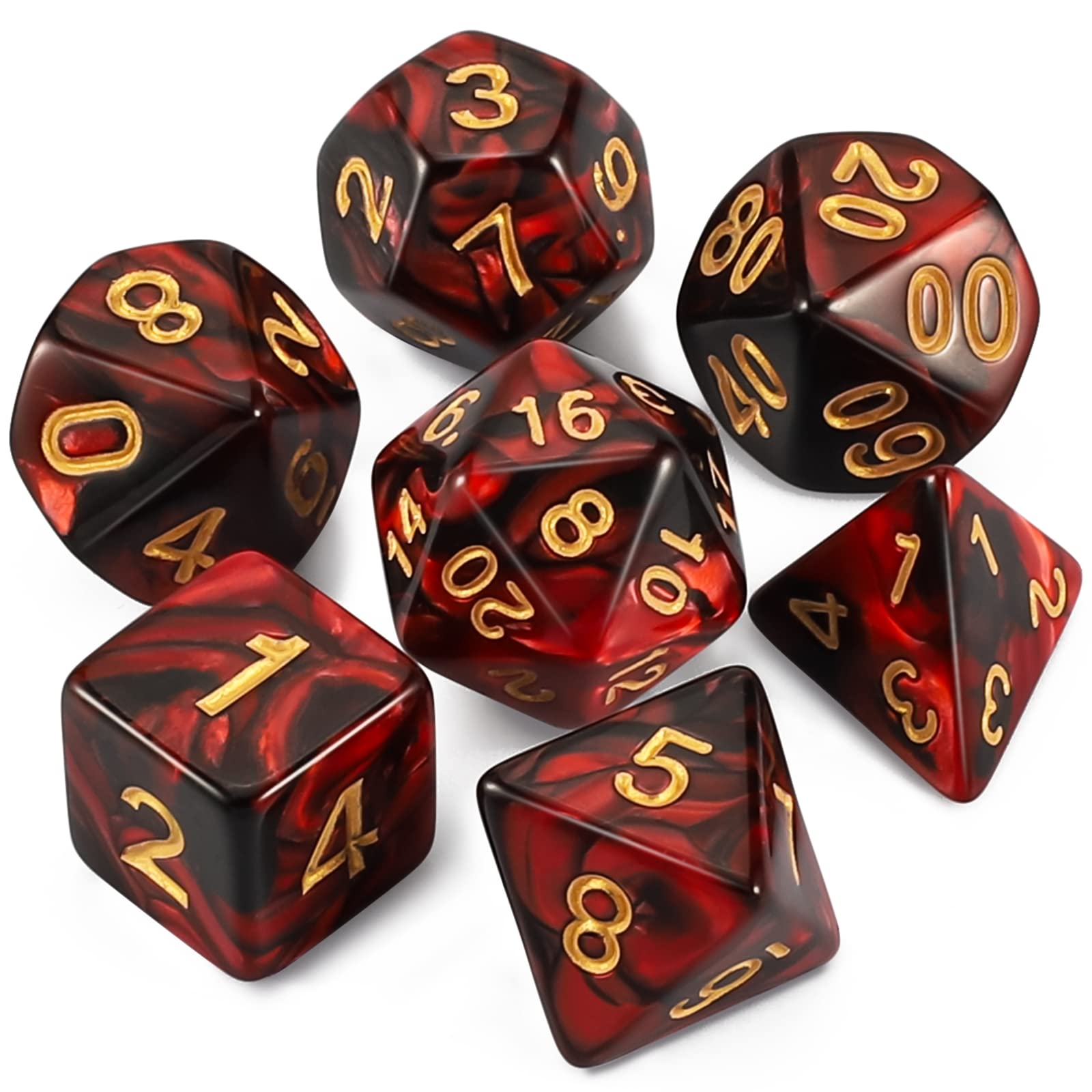 QMAY DND Dice Set -D&D Polyhedral Dice (7 Pcs) for Dungeons and Dragons (Red and Black)