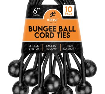 Xpose Safety Bungee Ball Cords 6″ 10 Pack Heavy Duty Black Stretch Rope with Ball Ties for